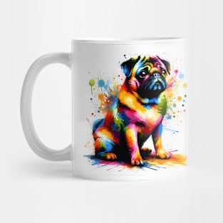 Artistic Colorful Splash Interpretation of Sitting Pug Mug